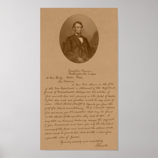 Brief van Abraham Lincoln aan mevrouw Bixby Poster (Voorkant)