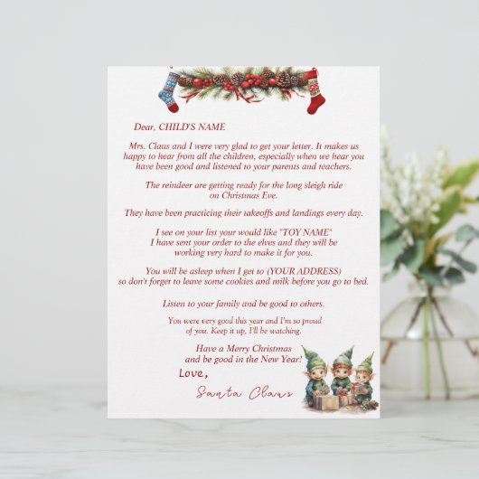 Brief van de Kerstman Elfjes Kousen Guirlande (Staand voorkant)