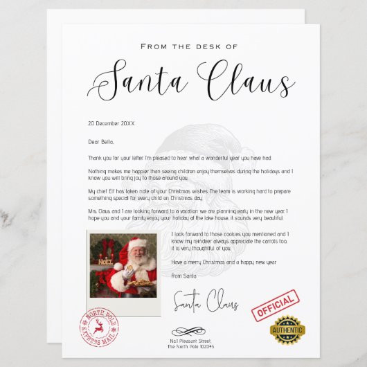 Brief van de Kerstman Gepersonaliseerde Kerst Fun (Voorkant / Achterkant)