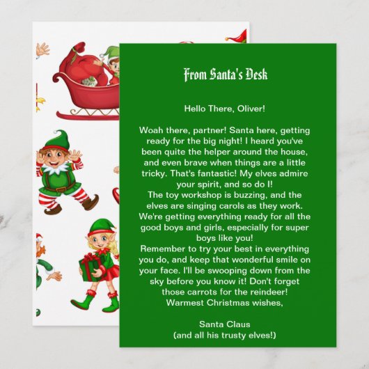 Brief van de kerstman kaart (Voorkant / Achterkant)