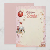Brief van de Kerstman | Pastel Roze & Gouden Sterr Kaart (Voorkant / Achterkant)