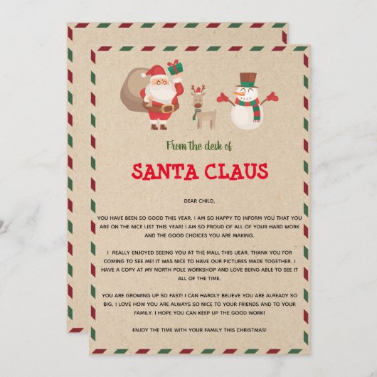 Brief van de Kerstman sjabloon Kaart (Voorkant / Achterkant)