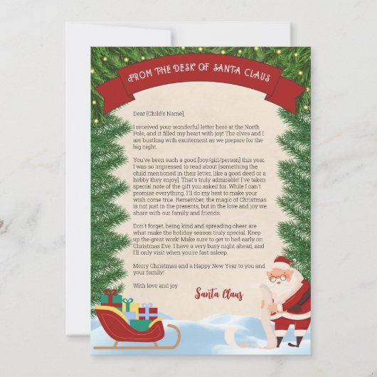 Brief van de Kerstman Traditioneel Persoonlijk Kaart (Voorkant)