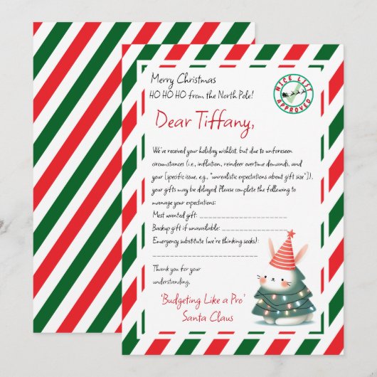 Brief van de Kerstman Vertraging van cadeaus Kaart (Voorkant / Achterkant)