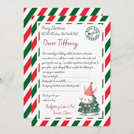Brief van de kerstman Vertraging van het geschenk Kaart (Voorkant / Achterkant)