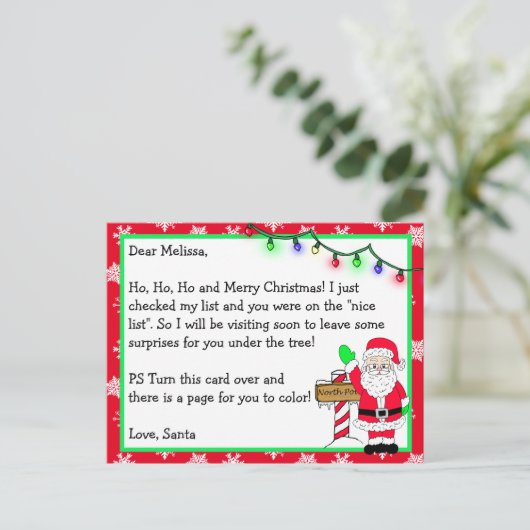 Brief van de Kerstman voor Kinderen + Kleurenpagin Briefkaart (Staand voorkant)