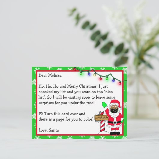 Brief van de Kerstman voor Kinderen + Kleurenpagin Briefkaart (Staand voorkant)