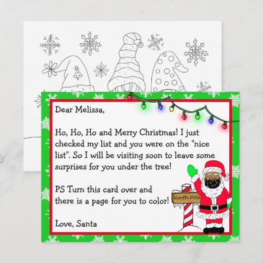 Brief van de Kerstman voor Kinderen + Kleurenpagin Briefkaart (Voorkant / Achterkant)