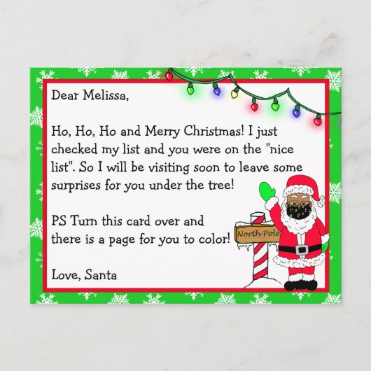 Brief van de Kerstman voor Kinderen + Kleurenpagin Briefkaart (Voorkant)