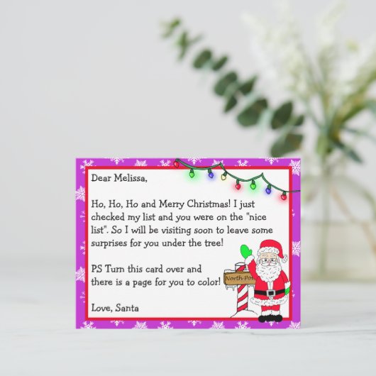 Brief van de Kerstman voor Kinderen + Kleurenpagin Briefkaart (Staand voorkant)