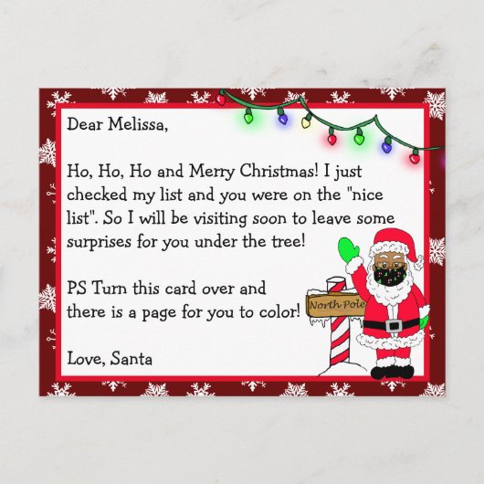 Brief van de Kerstman voor Kinderen + Kleurenpagin Briefkaart (Voorkant)