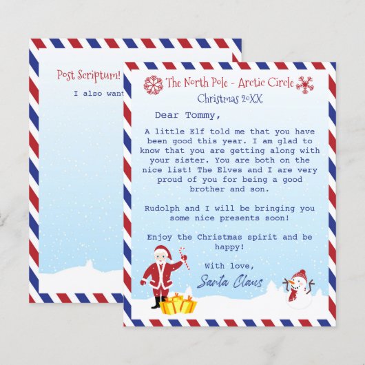 Brief van de Santa Claus aan de kinderen (Voorkant / Achterkant)