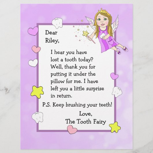 Brief van de Tooth Fairy Flyer (Voorkant)