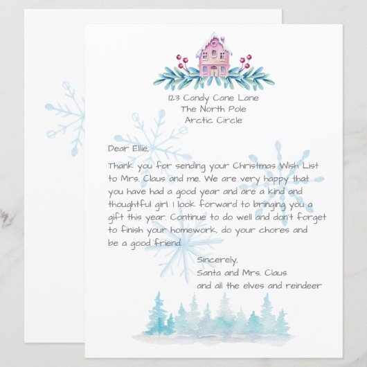 Brief van de Waterverf Snow van Santa Claus (Voorkant / Achterkant)