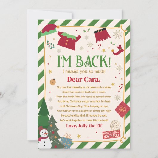 Brief van Elf Kerst Arrival Letter Kaart (Voorkant)