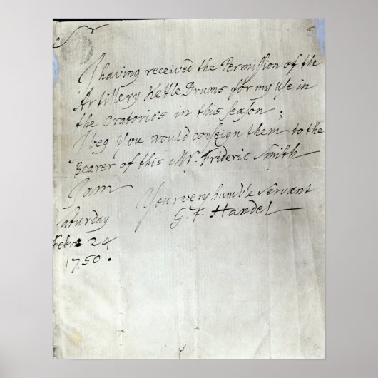Brief van George Frederick Handel Poster (Voorkant)