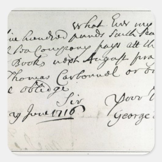 Brief van Handel, juni 1716 Vierkante Sticker (Voorkant)