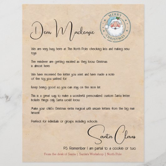Brief van het bureau van de kerstman gepersonalise (Voorkant)