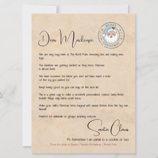 Brief van het bureau van de kerstman gepersonalise feestdagenkaart (Voorkant)