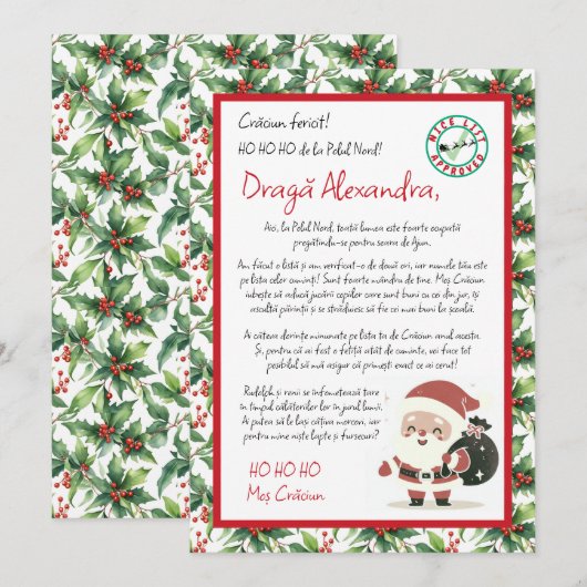 Brief van Kerstman Holly Berry Kaart (Voorkant / Achterkant)