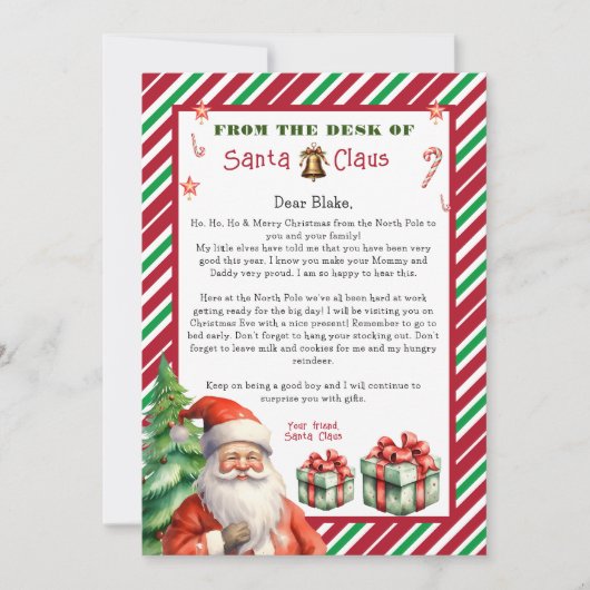 Brief van Kerstman Kerstmis Kaart (Voorkant)