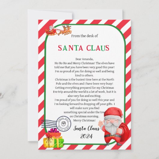 Brief van Kerstman Kerstmis Kaart (Voorkant)