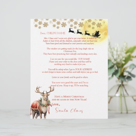 Brief van Kerstman Rendier Kerstboom (Staand voorkant)