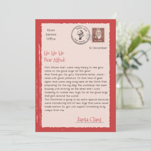 Brief van Kerstman Vintage Bewerkbare Kerstman Bri Feestdagenkaart (Staand voorkant)