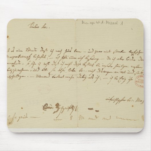 Brief van Mozart aan een hoogtepunt, januari 1786 Muismat (Voorkant)