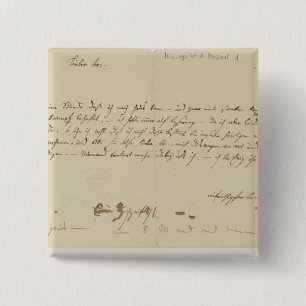 Brief van Mozart aan een hoogtepunt, januari 1786 Vierkante Button 5,1 Cm
