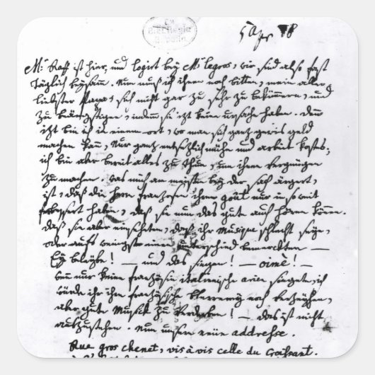 Brief van Mozart aan zijn vader van 5 april Vierkante Sticker (Voorkant)
