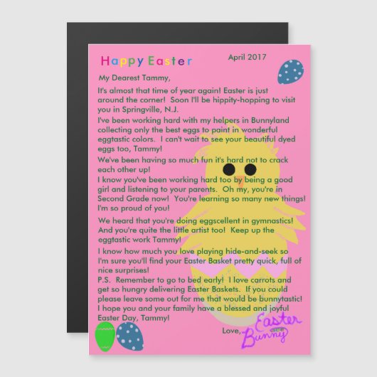 Brief van paashaas roze geel kippenei (Voorkant / Achterkant)