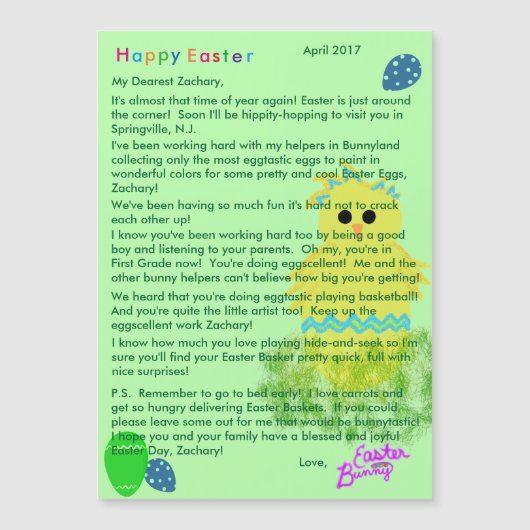 Brief van Pasen Bunny Yellow Blue Chick Egg (Voorkant)