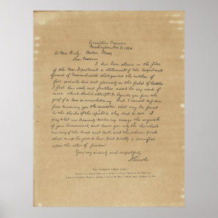Brief van president Abraham Lincoln aan mevrouw Bi Poster