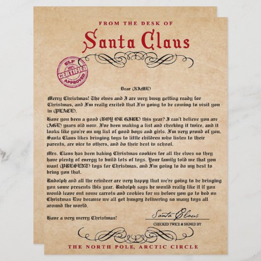 Brief van Santa (Voorkant / Achterkant)