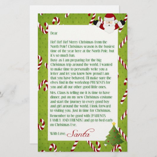 Brief van Santa Briefpapier (Voorkant / Achterkant)