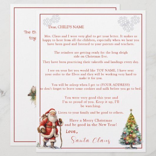 Brief van Santa Claus (Voorkant / Achterkant)