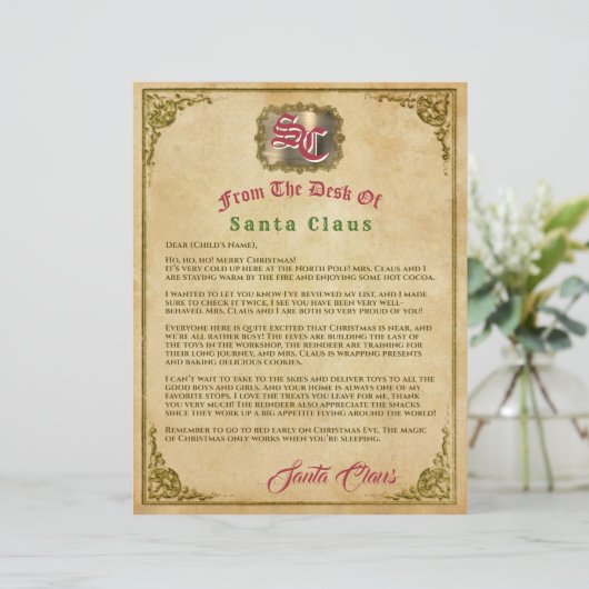 Brief van Santa Custom Kinder kerstbericht (Staand voorkant)
