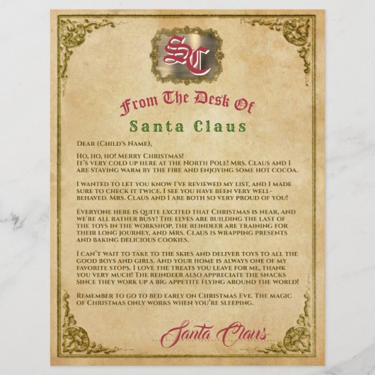 Brief van Santa Custom Kinder kerstbericht (Voorkant)