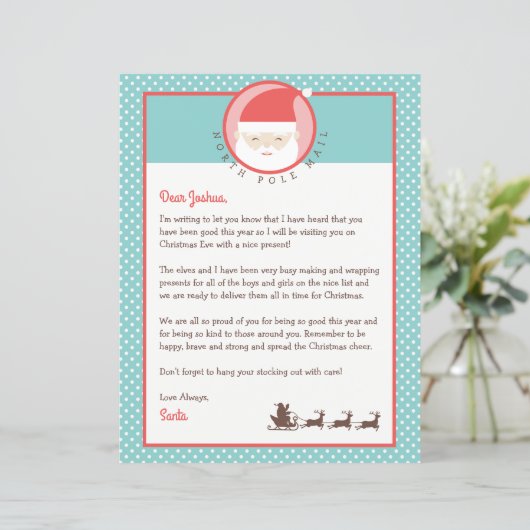 Brief van Santa gepersonaliseerde & kleurplaat (Staand voorkant)
