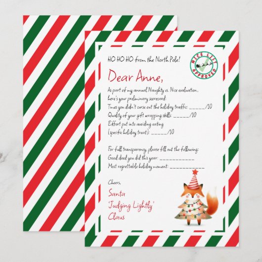 Brief van Santa Good Deed Scorecard Kaart (Voorkant / Achterkant)