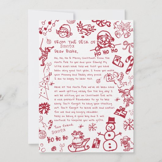 Brief van Santa Hand Draw Doodle, Santa Kaart (Voorkant)