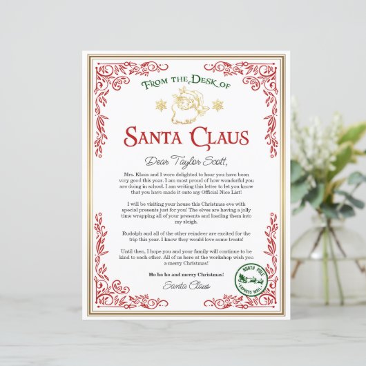 Brief van Santa, Kerstman brief voor kinderen (Staand voorkant)