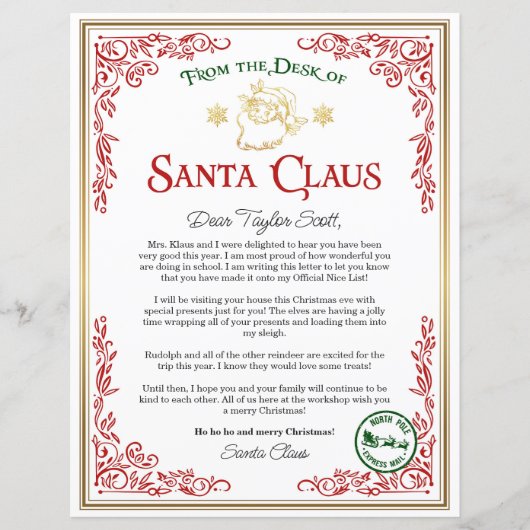 Brief van Santa, Kerstman brief voor kinderen (Voorkant)
