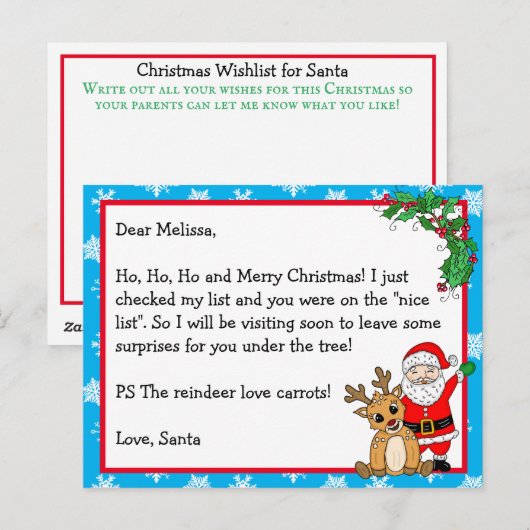 Brief van Santa, lijst van Nice, voor kinderen Briefkaart (Voorkant / Achterkant)