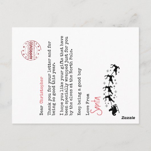 Brief van Santa North Pole reactie kinder Briefkaart (Achterkant)