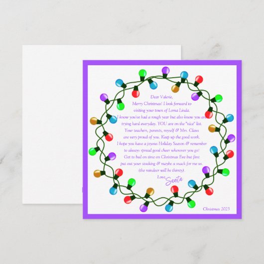 Brief van Santa Paarse thema papier blad Feestdagenkaart (Voorkant / Achterkant)