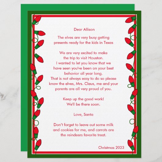 Brief van Santa Red Ornamenten Papier Blad (Voorkant / Achterkant)