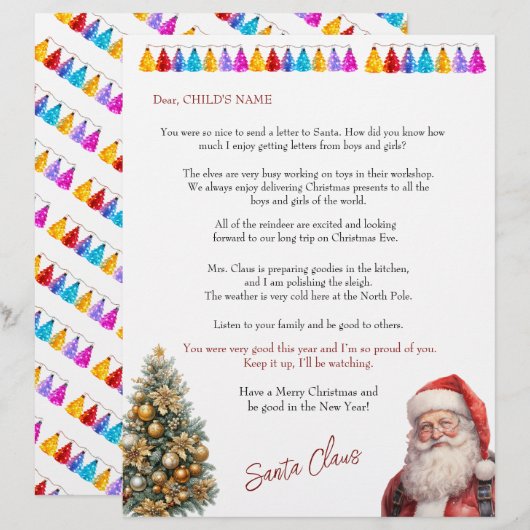 Brief van Sinterklaas aan kinderen Kerstverlichtin (Voorkant / Achterkant)
