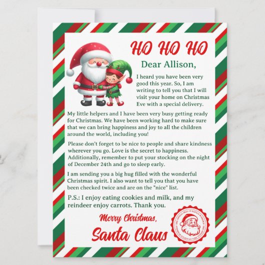 Brief Van Sinterklaas  Feestdagenkaart (Voorkant)